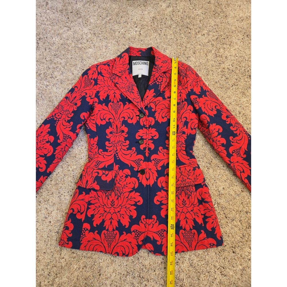 Moschino Jeans Made In Italy Red Blue Damask Print Blazer‎ Jacket Size 8 - Picture 8 of 10